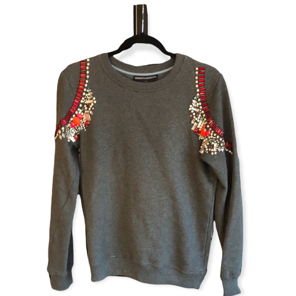 Anthropologie Hemant & Nandita Embellished Gray Sweatshirt